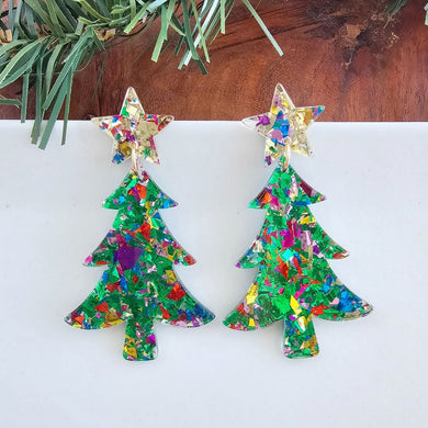 Green Christmas Tree Earrings