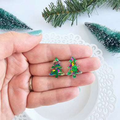 Green Christmas Tree Studs