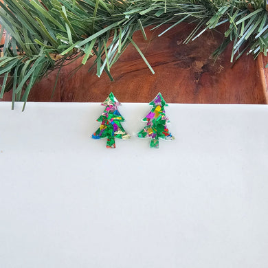 Green Christmas Tree Studs