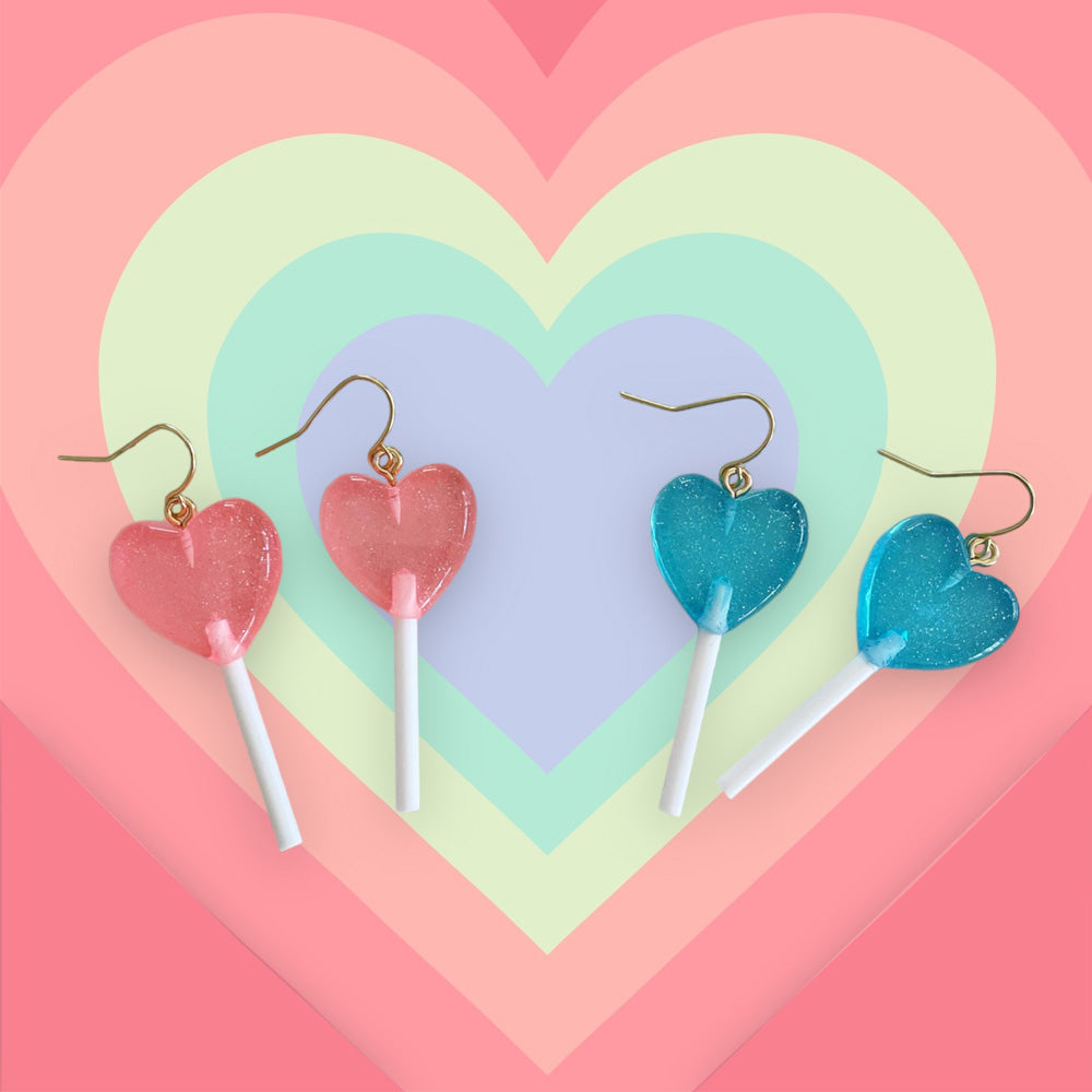 Red heart on sale lollipop earrings