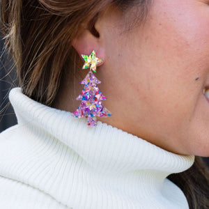 Pink Christmas Tree Earrings