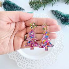 Load image into Gallery viewer, Pink Christmas Tree Earrings