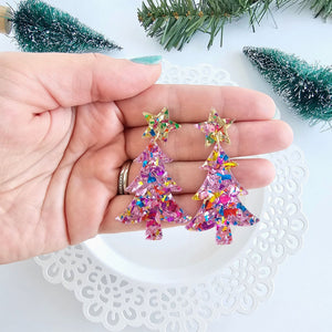 Pink Christmas Tree Earrings