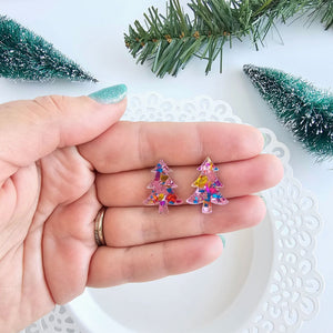 Pink Christmas Tree Studs