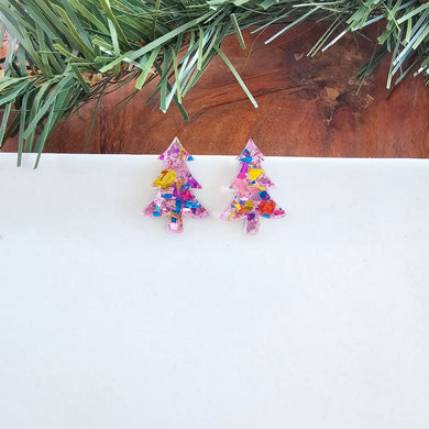 Pink Christmas Tree Studs